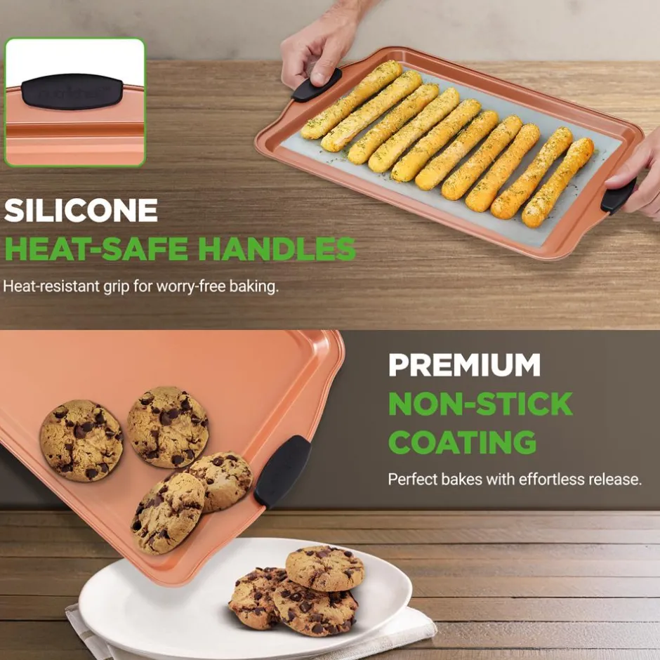 3-Piece Nonstick Bakeware Set - Flexible Carbon Steel, Silicone Handles<NutriChef Hot