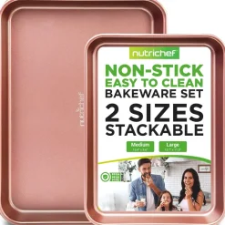 2-Piece Nonstick Cookie Sheets Set, Carbon Steel, Rose Gold<NutriChef Discount