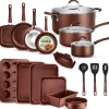 20-Piece Non-Stick Cookware Set, Even Heat, Cool-Touch Handles, Brown<NutriChef