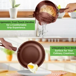 20-Piece Non-Stick Cookware Set, Even Heat, Cool-Touch Handles, Brown<NutriChef
