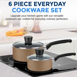 6-Piece Nonstick Cookware Set - Even Heat, Durable Coating, Gold<SereneLife Clearance