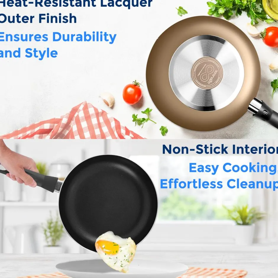 6-Piece Nonstick Cookware Set - Even Heat, Durable Coating, Gold<SereneLife Clearance