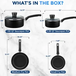 6-Piece Nonstick Cookware Set - Even Heat, Durable Coating, Black<SereneLife