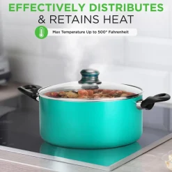 15-Piece Non-Stick Cookware Set, Even Heat, Colorful Lacquer Finish<NutriChef Online