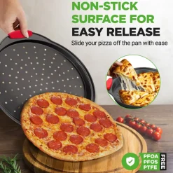 2-Piece Nonstick Pizza Tray Set, Easy Release, Carbon Steel, Gray<NutriChef Hot