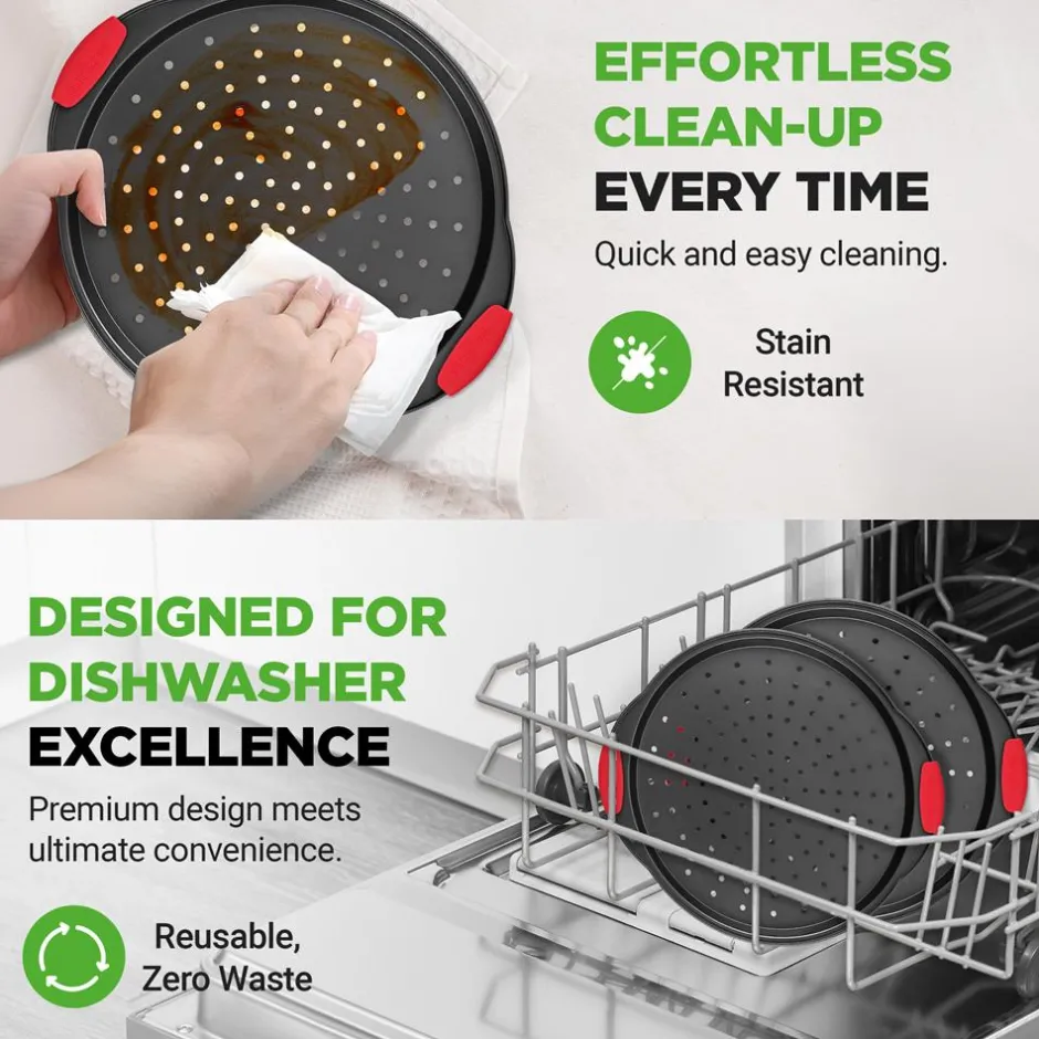 2-Piece Nonstick Pizza Tray Set, Easy Release, Carbon Steel, Gray<NutriChef Hot