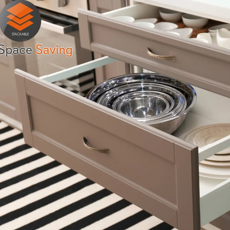 6-Piece Stainless Steel Mixing Bowls Set - Stackable, Dishwasher Safe<NutriChef Clearance