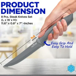 8-Piece Steak Knife Set - Long-Lasting Sharpness, Non-stick Stainless Steel<NutriChef Outlet