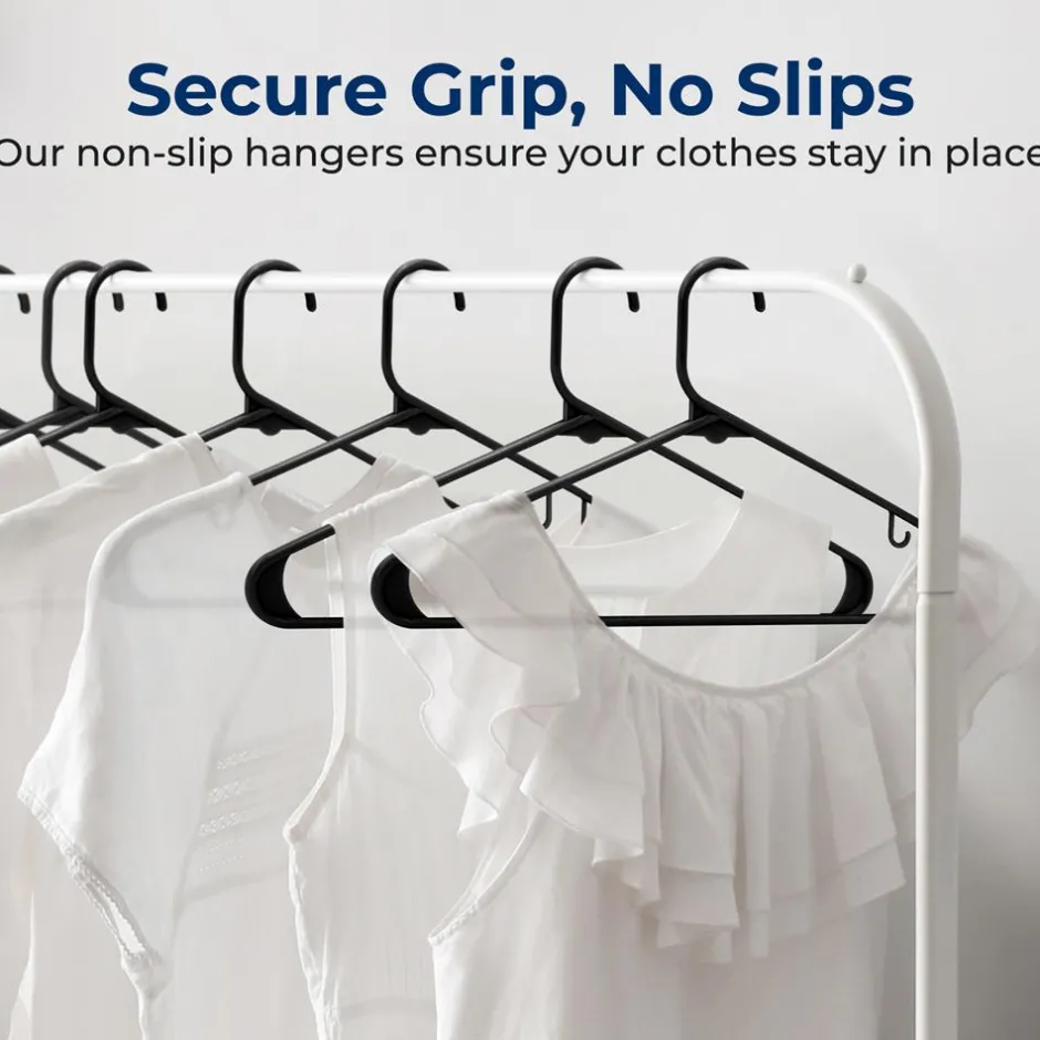 Plastic Hangers 10 Pack - Space-Saving, Non-Slip, Ultra-Thin, Black<SereneLife New