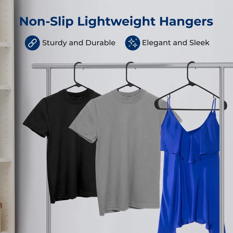 Plastic Hangers 10 Pack - Space-Saving, Non-Slip, Ultra-Thin, Black<SereneLife New