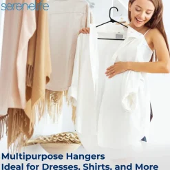 Plastic Hangers 10 Pack - Space-Saving, Non-Slip, Ultra-Thin, Black<SereneLife New