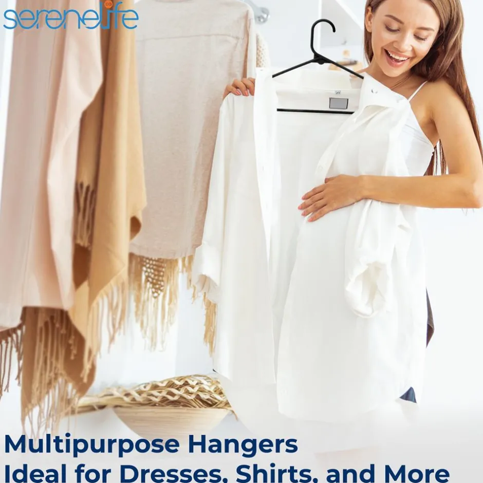 Plastic Hangers 10 Pack - Space-Saving, Non-Slip, Ultra-Thin, Black<SereneLife New