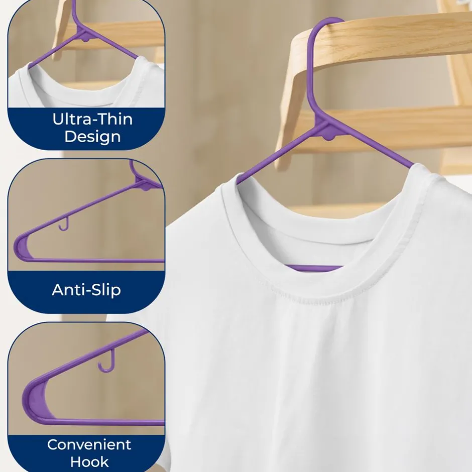 Plastic Hangers 10-Pack, Space-Saving Non-Slip Design, Purple<SereneLife Sale