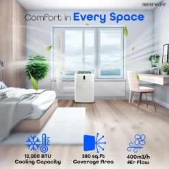 Portable Air Conditioner 12000 BTU Efficient Cooling White<SereneLife Outlet