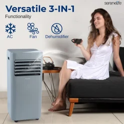 Portable Air Conditioner 8000 BTU Efficient Cooling Gray with Remote<SereneLife Best