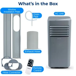 Portable Air Conditioner 8000 BTU Efficient Cooling Gray with Remote<SereneLife Best