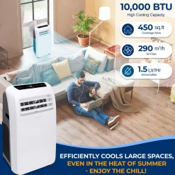 Portable Air Conditioner 10,000 BTU Efficient Cooling Dehumidifier White<SereneLife Outlet