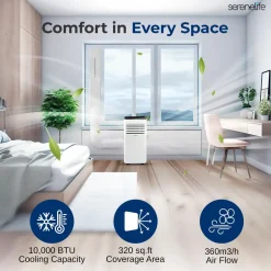 Portable Air Conditioner 10000 BTU Efficient Cooling Dehumidifier White<SereneLife Discount