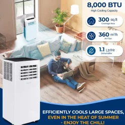Portable Air Conditioner 8,000 BTU WiFi Dehumidifier, Remote, White<SereneLife Discount