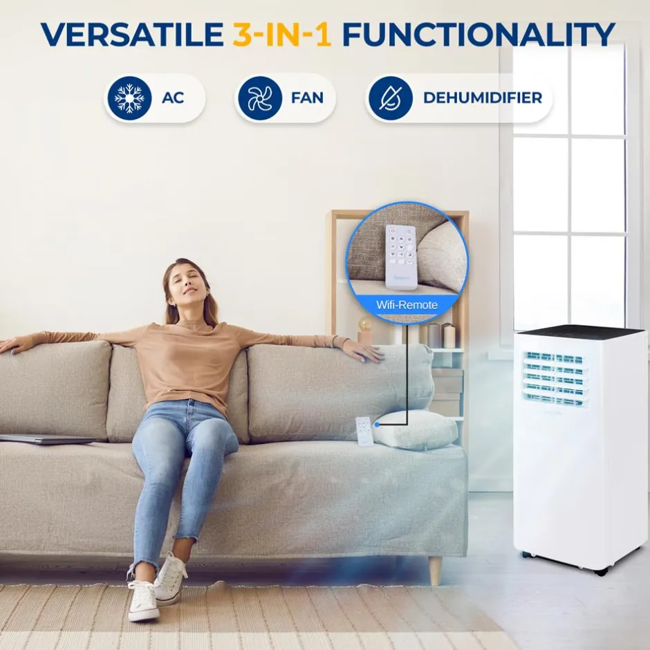 Portable Air Conditioner 10,000 BTU WiFi Control, Dehumidifier, White<SereneLife New