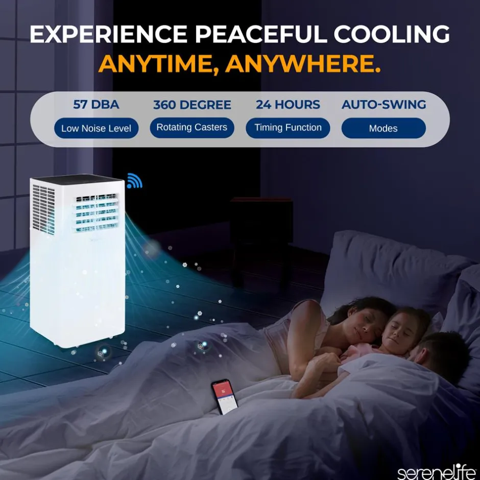 Portable Air Conditioner 10,000 BTU WiFi Control, Dehumidifier, White<SereneLife New
