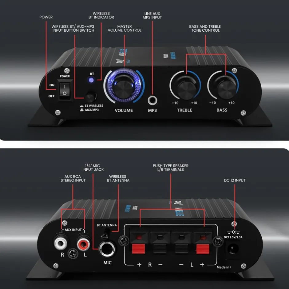 Portable Bluetooth Audio Amplifier with RCA and AUX<Pyle New