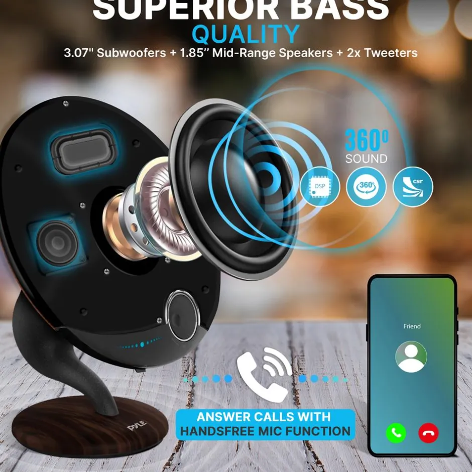 Portable Bluetooth Gramophone Speaker, Super Bass, Built-in Subwoofer, Oak<Pyle Clearance