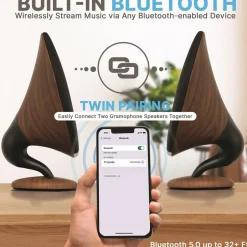 Portable Bluetooth Gramophone Speaker, Super Bass, Built-in Subwoofer, Oak<Pyle Clearance