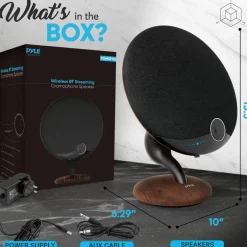 Portable Bluetooth Gramophone Speaker, Super Bass, Built-in Subwoofer, Oak<Pyle Clearance