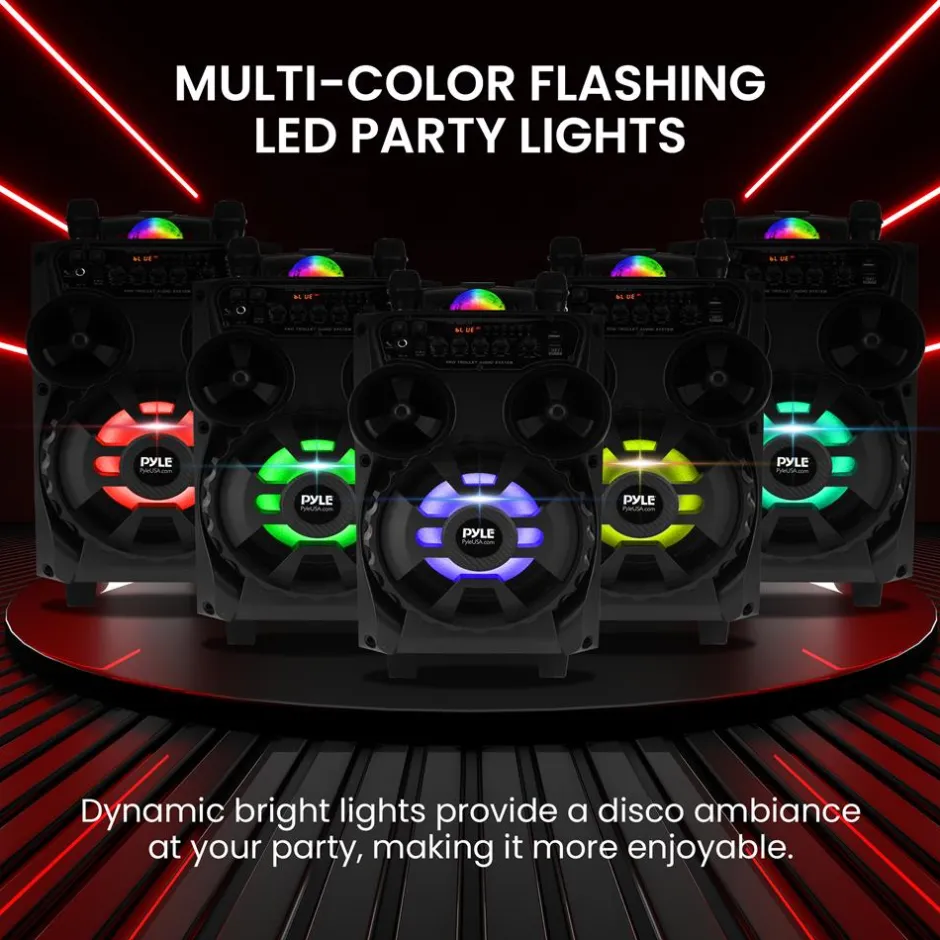 Portable Bluetooth PA Speaker 580W Rechargeable LED Party Lights<Pyle Hot