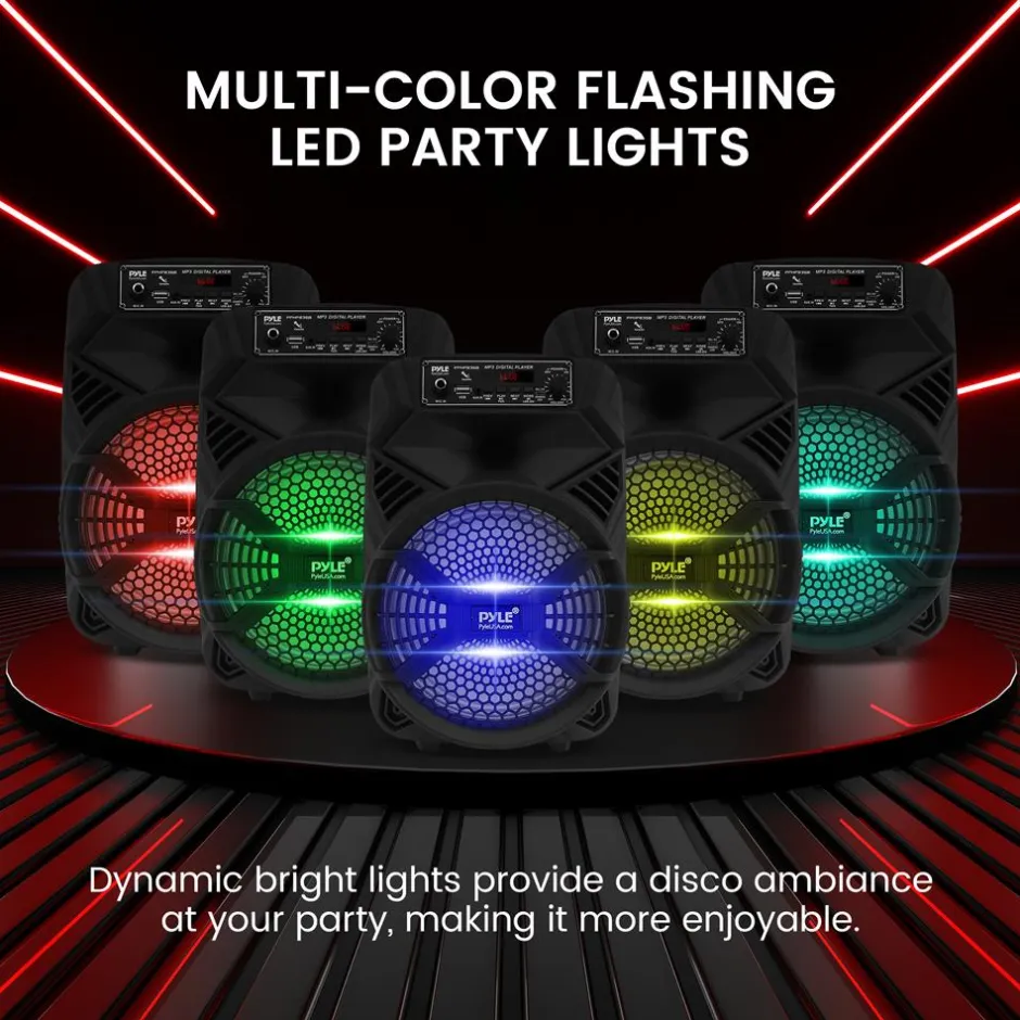 Portable Bluetooth PA Speaker 300W Rechargeable 8" Subwoofer 3-ohm Party Lights<Pyle Sale