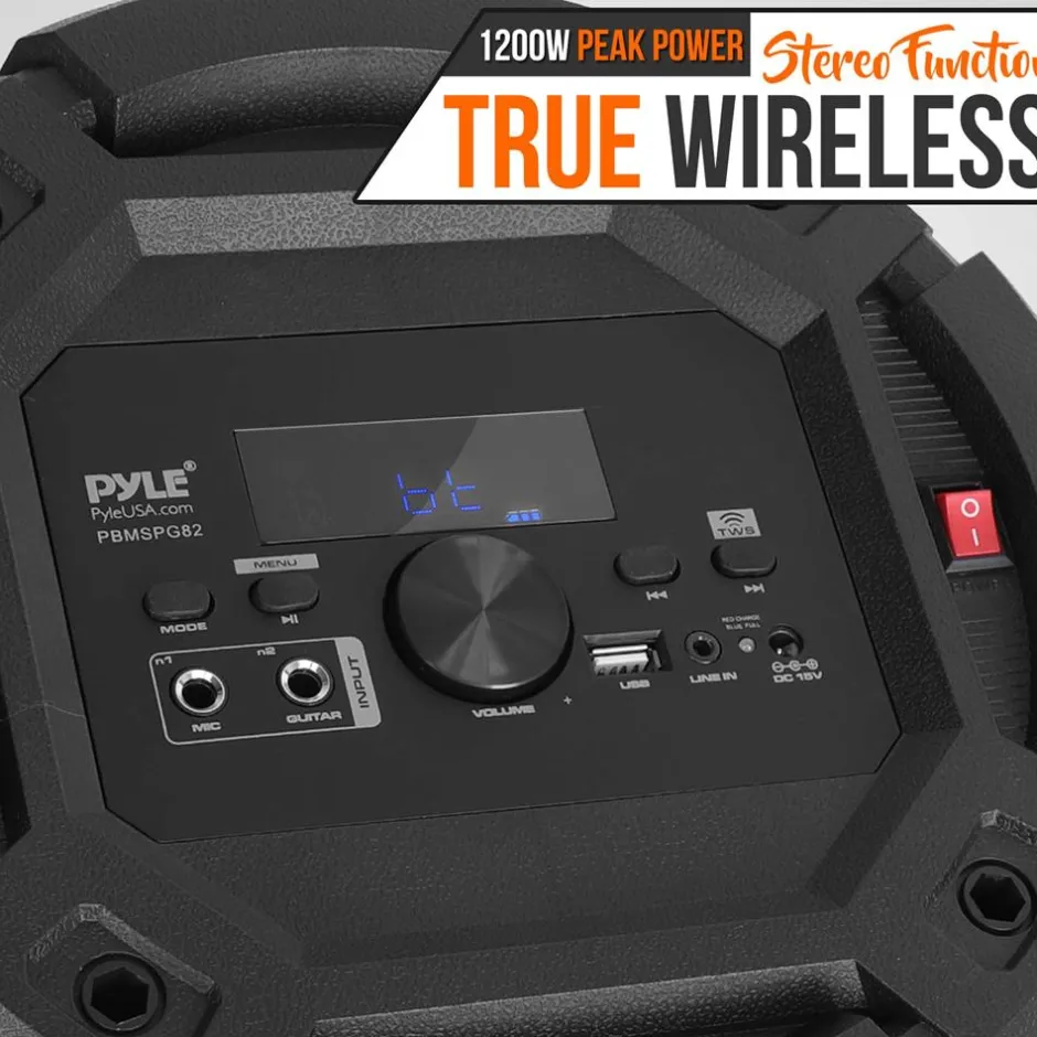 Portable Bluetooth PA Speaker 1200W Rechargeable LED Party Lights<Pyle Hot