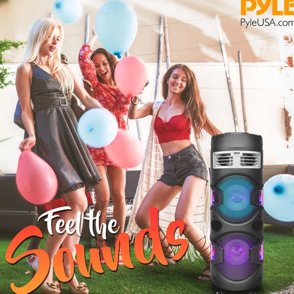 Portable Bluetooth PA Speaker 1200W Rechargeable LED Party Lights<Pyle Hot