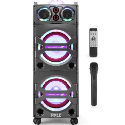 Portable Bluetooth PA Speaker 2000W, DJ Lights, Wireless Mic, USB/SD, Wheels<Pyle Sale