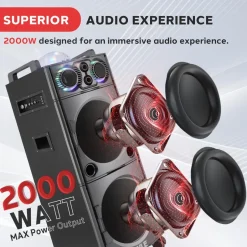 Portable Bluetooth PA Speaker 2000W, DJ Lights, Wireless Mic, USB/SD, Wheels<Pyle Sale