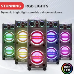 Portable Bluetooth PA Speaker 2000W, DJ Lights, Wireless Mic, USB/SD, Wheels<Pyle Sale
