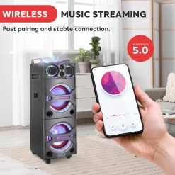 Portable Bluetooth PA Speaker 2000W, DJ Lights, Wireless Mic, USB/SD, Wheels<Pyle Sale