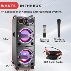 Portable Bluetooth PA Speaker 2000W, DJ Lights, Wireless Mic, USB/SD, Wheels<Pyle Sale