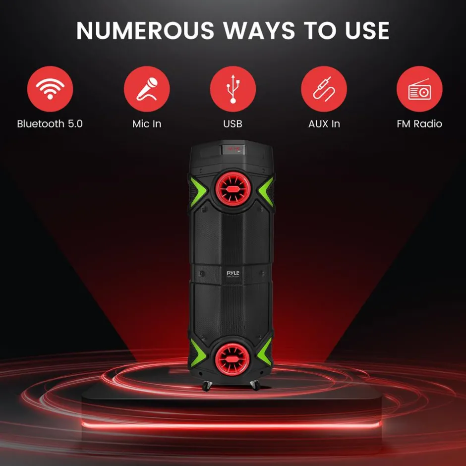 Portable Bluetooth PA Speaker 400W Rechargeable LED Lights 8" Dual Subwoofer<Pyle New