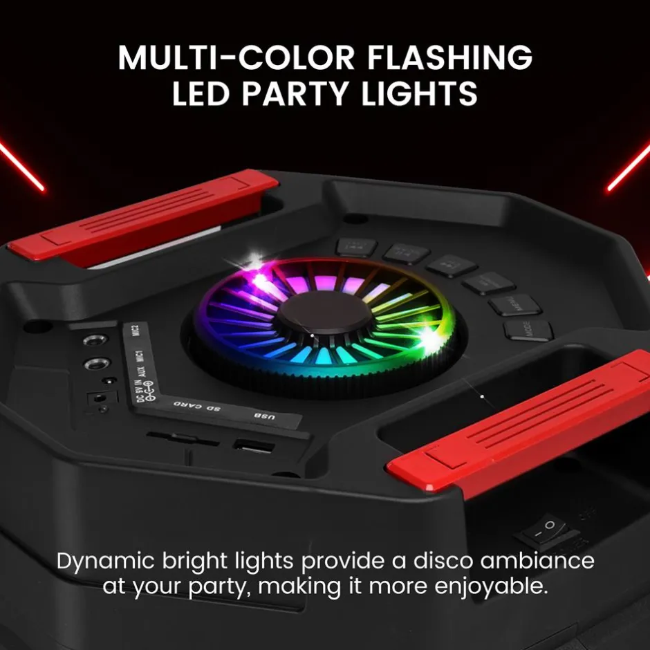 Portable Bluetooth PA Speaker 400W Rechargeable LED Lights 8" Dual Subwoofer<Pyle New