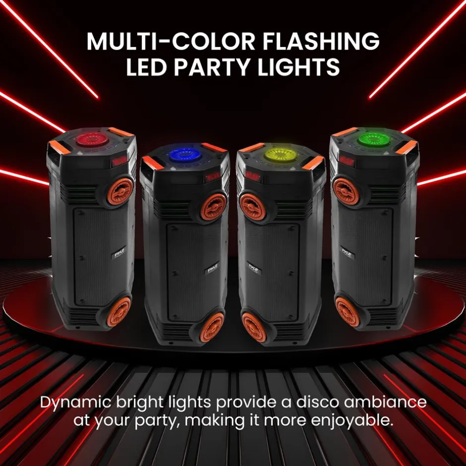 Portable Bluetooth PA Speaker 300W Rechargeable LED Lights Indoor/Outdoor<Pyle New