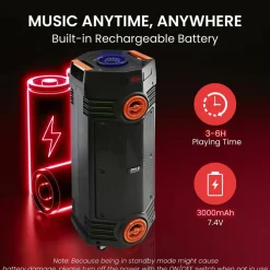 Portable Bluetooth PA Speaker 300W Rechargeable LED Lights Indoor/Outdoor<Pyle New
