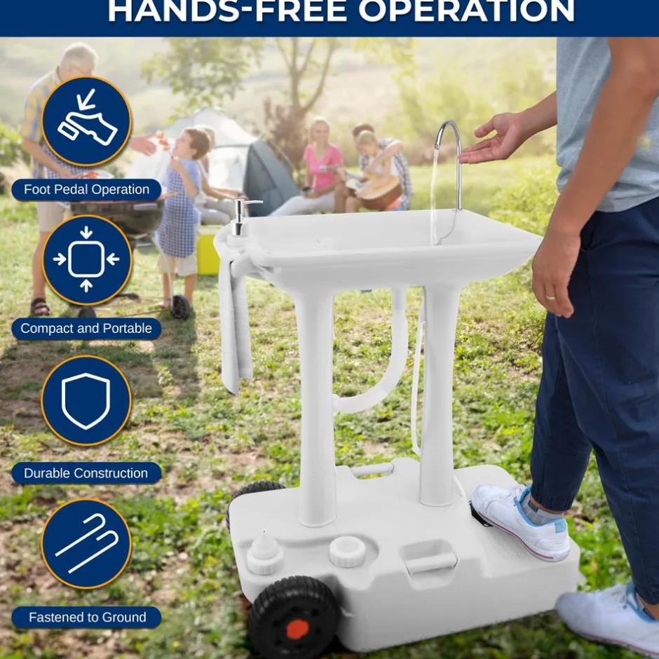Portable Camping Sink, Hands-Free Use, 30L Tank, Large Wheels<SereneLife Discount