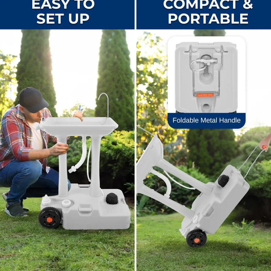 Portable Camping Sink, Hands-Free Use, 30L Tank, Large Wheels<SereneLife Discount