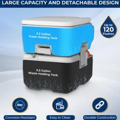 Portable Camping Toilet, Leak-Proof, 5.3 Gal Waste Tank, Easy Clean<SereneLife Discount