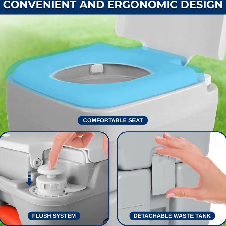 Portable Camping Toilet, Leak-Proof, 5.3 Gal Waste Tank, Easy Clean<SereneLife Discount