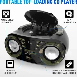 Portable CD Player Boombox, Bluetooth, 50W, Camouflage Design<Pyle Sale