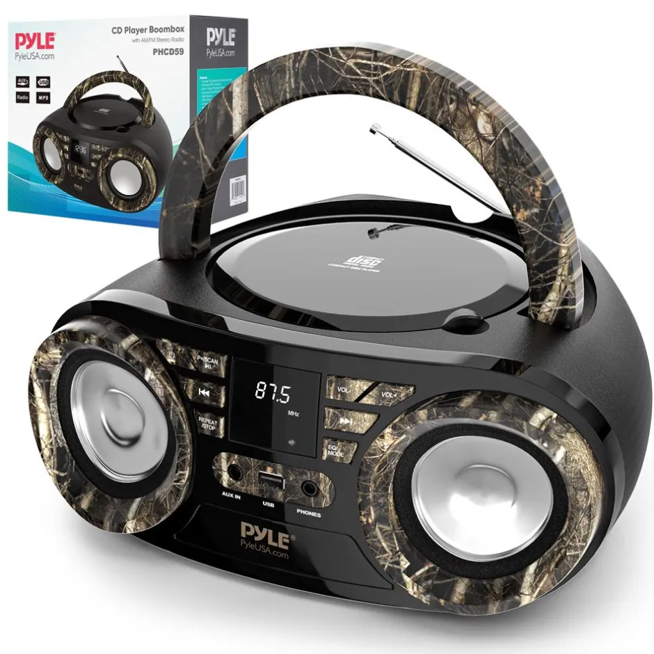 Portable CD Player Boombox, Wireless Streaming, 50W, LED Display, White<Pyle Best