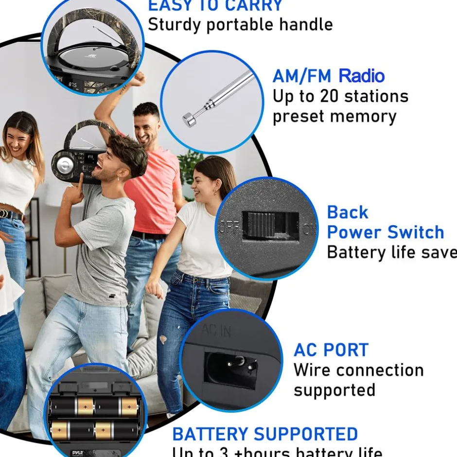 Portable CD Player Boombox, Wireless Streaming, 50W, LED Display, White<Pyle Best