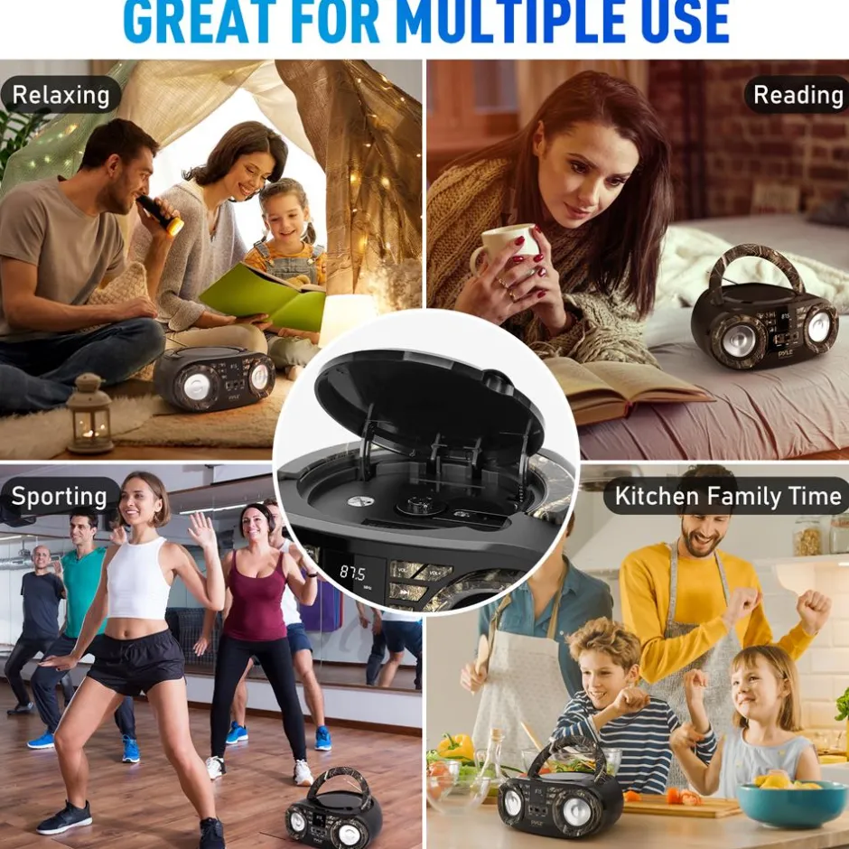 Portable CD Player Boombox, Wireless Streaming, 50W, LED Display, White<Pyle Best